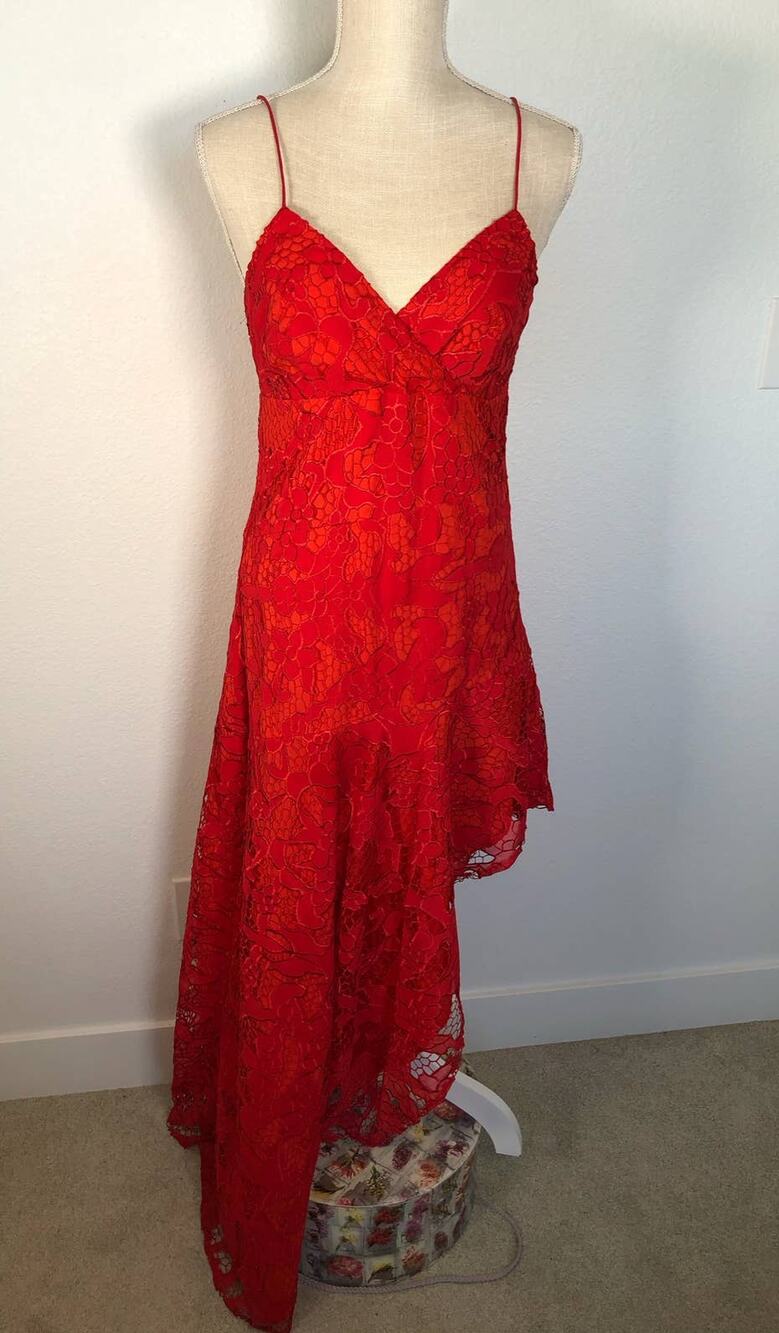 Nicole Miller Asymmetrical Red Lace Dress - 4
